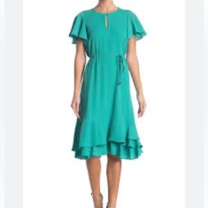 Maggy London Womens Catalina Crepe Jewel Neck Flutter Sleeve Dress 2 Seafoam